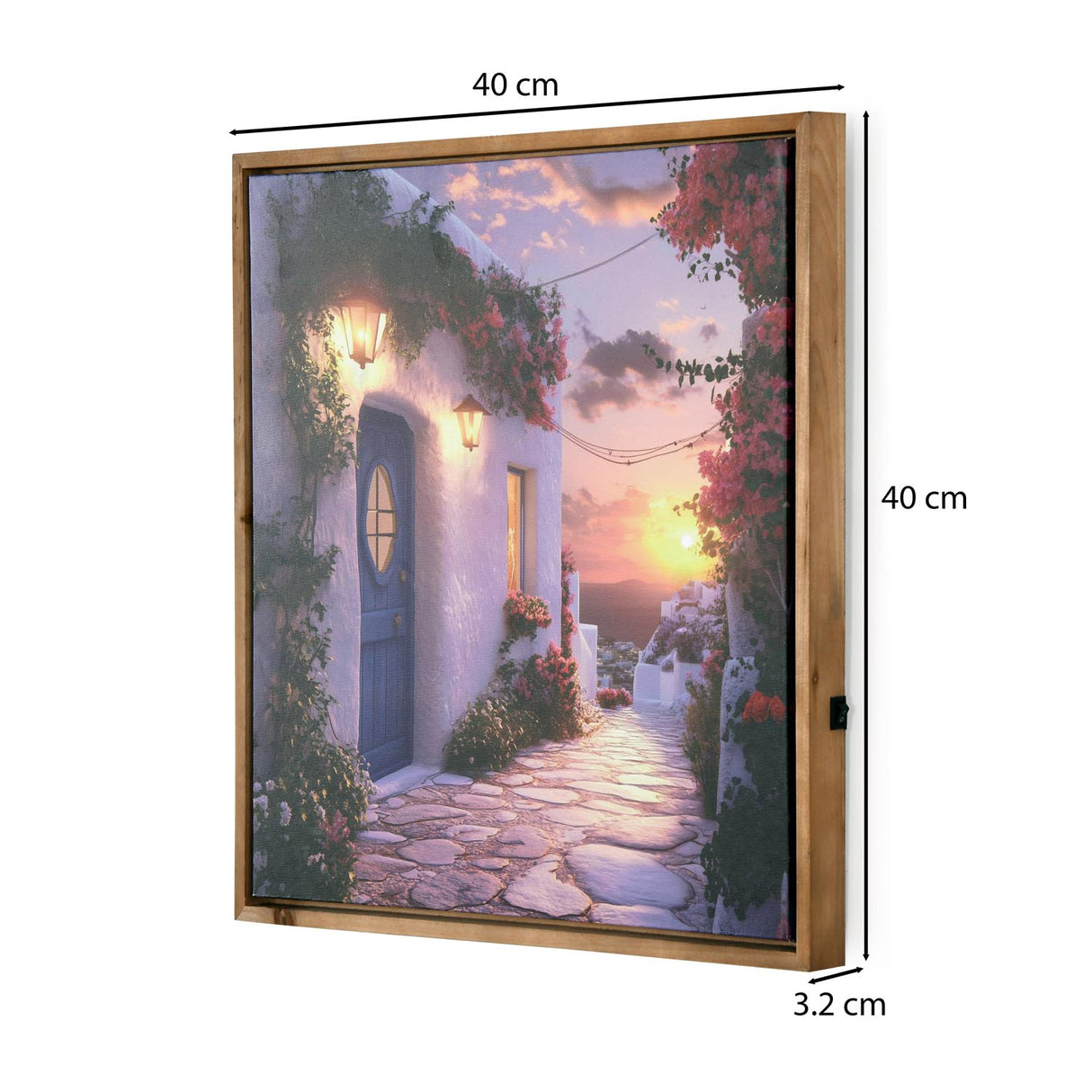Santorini Sunset Canvas Wall Painting with LED Light- Blue