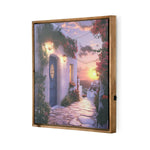 Santorini Sunset Canvas Wall Painting with LED Light- Blue