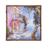 Beachside Bungalow Canvas Wall Painting with LED Light- Pink