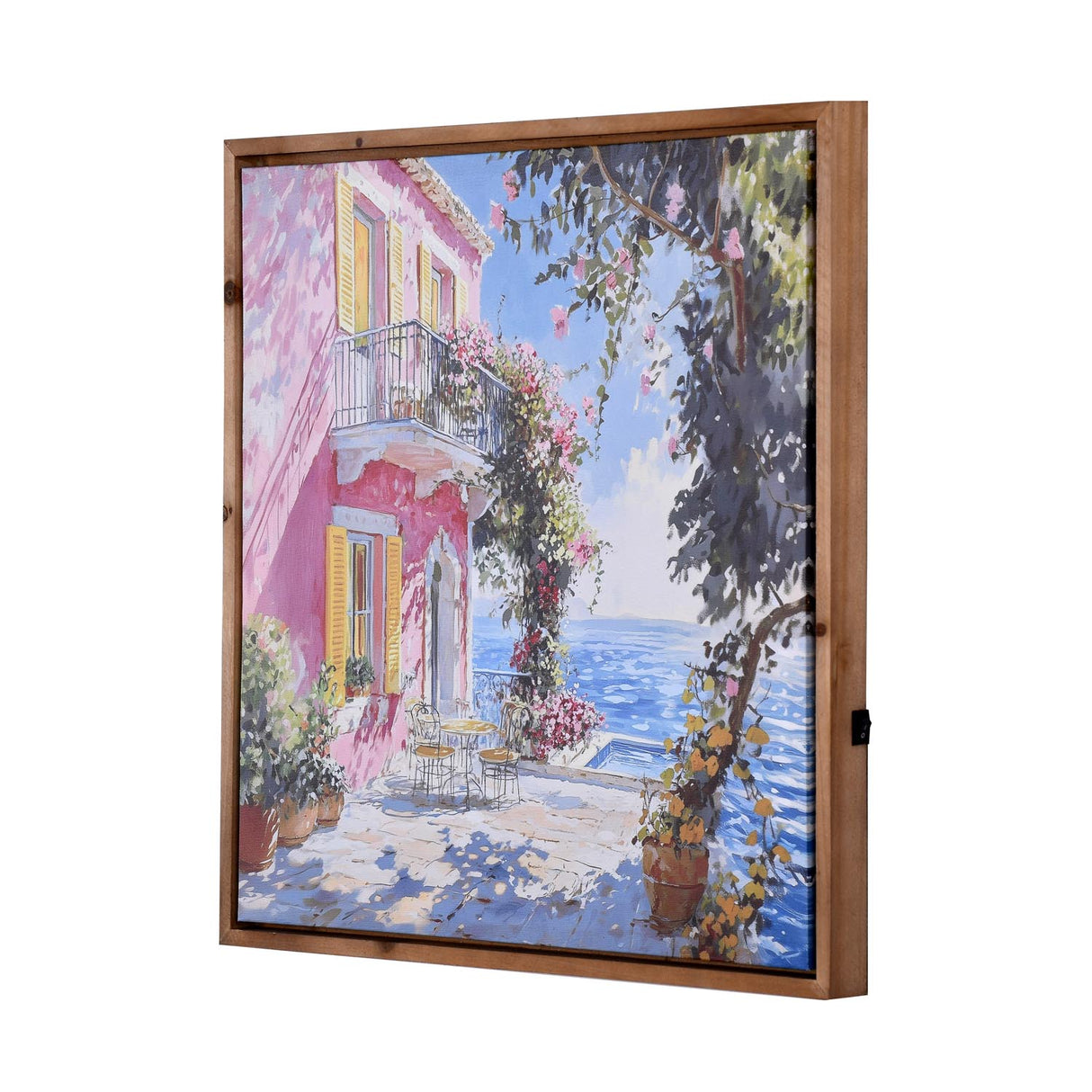Beachside Bungalow Canvas Wall Painting with LED Light- Pink