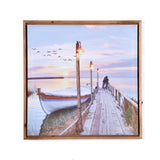 Boat On Dock Canvas Wall Painting with LED Light- Brown