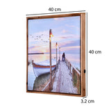 Boat On Dock Canvas Wall Painting with LED Light- Brown