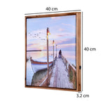 Boat On Dock Canvas Wall Painting with LED Light- Brown