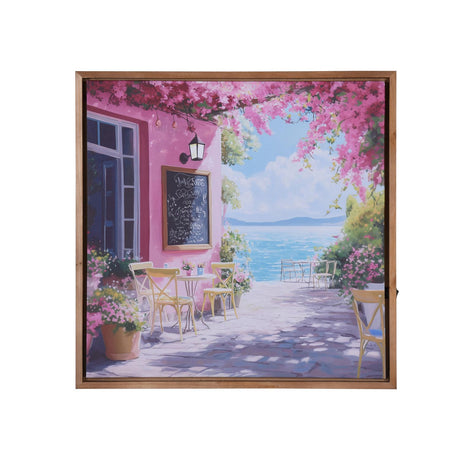 Bougainvillea Cafe Canvas Wall Painting with LED Light- Pink