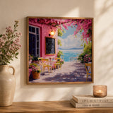 Bougainvillea Cafe Canvas Wall Painting with LED Light- Pink