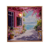 Bougainvillea Cafe Canvas Wall Painting with LED Light- Pink