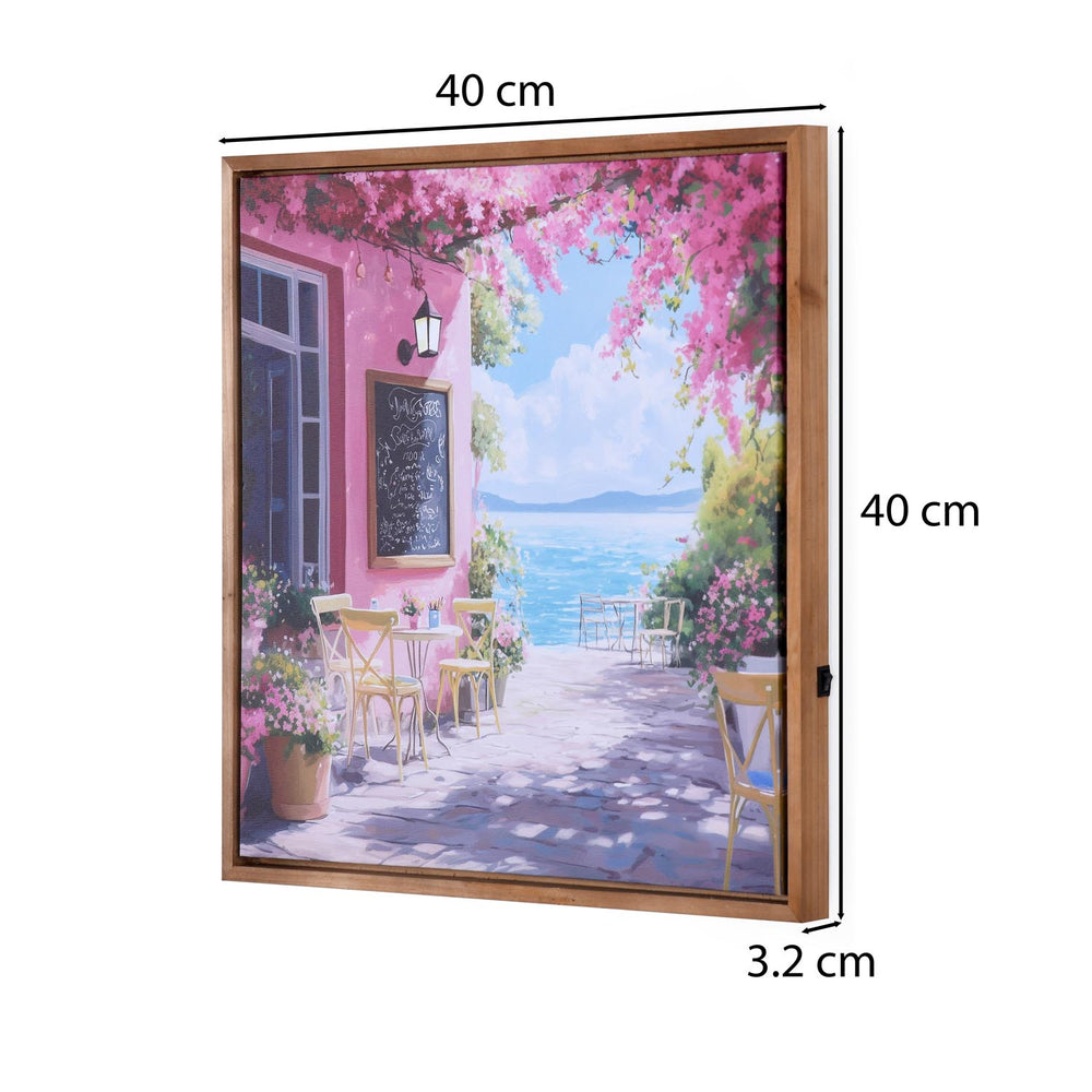 Bougainvillea Cafe Canvas Wall Painting with LED Light- Pink