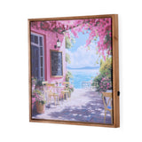 Bougainvillea Cafe Canvas Wall Painting with LED Light- Pink