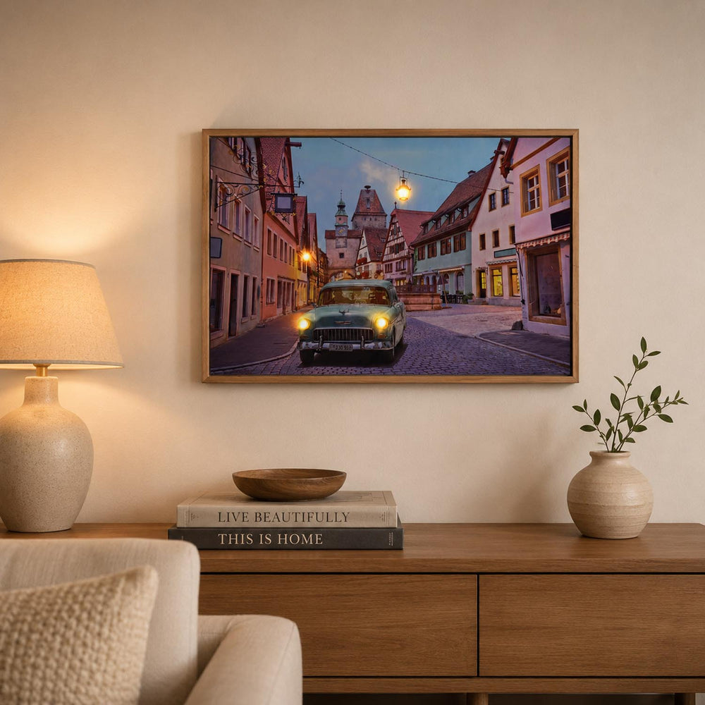 Classic Drive Canvas Wall Painting with LED Light- Multicolor