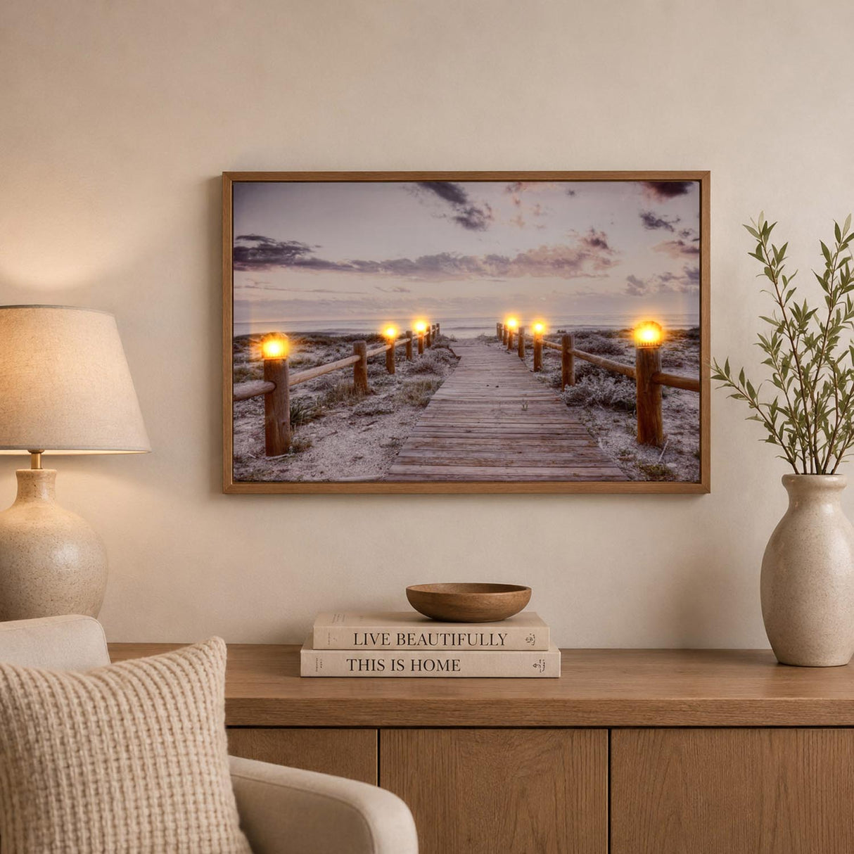 Calm Pathway Canvas Wall Painting with LED Light- Multicolor