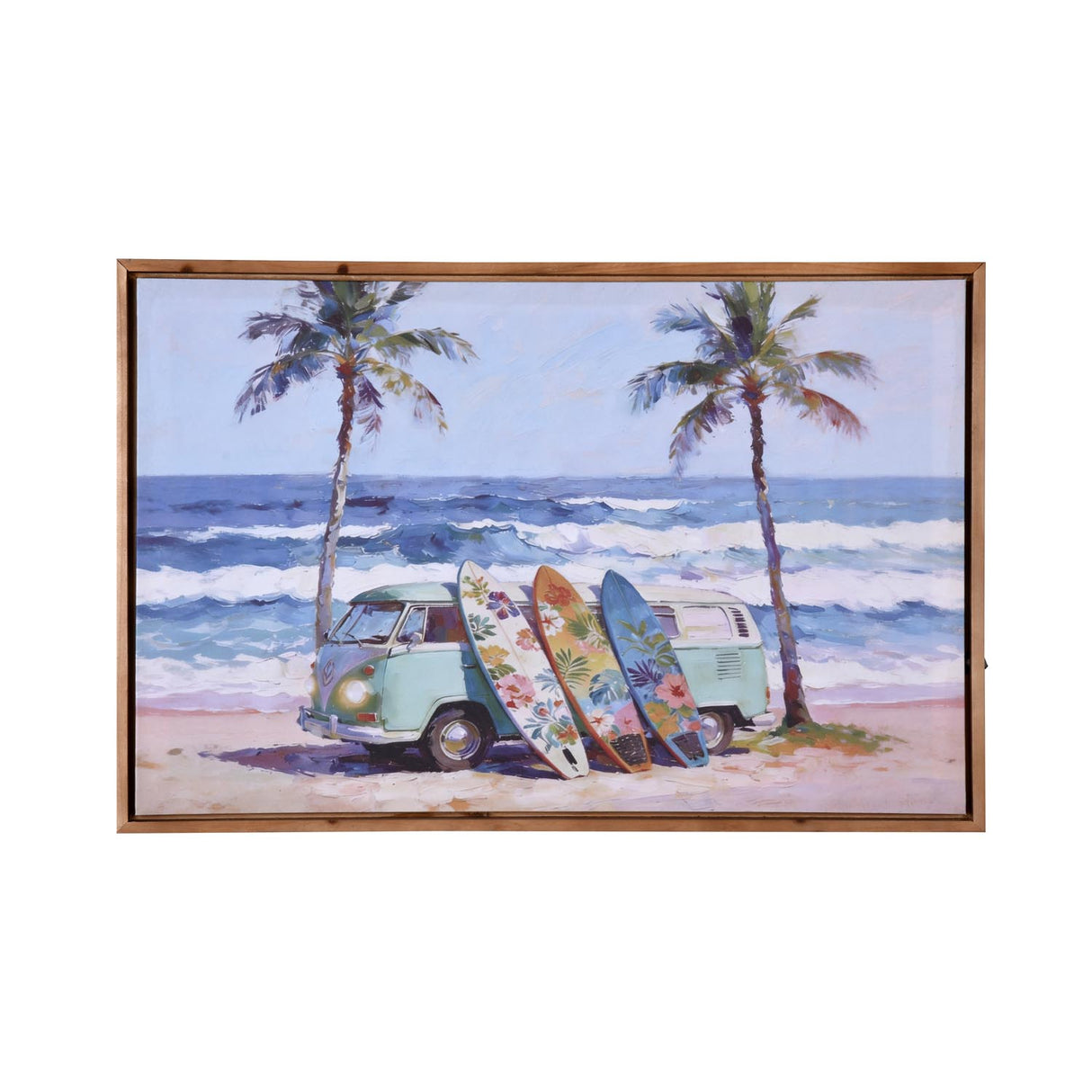 Surf Boards and Van Canvas Wall Painting with LED Light- Multicolor