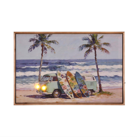 Surf Boards and Van Canvas Wall Painting with LED Light- Multicolor