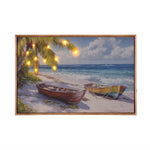 Beach Boat Canvas Wall Painting with LED Light- Multicolor