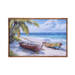 Beach Boat Canvas Wall Painting with LED Light- Multicolor