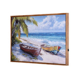 Beach Boat Canvas Wall Painting with LED Light- Multicolor