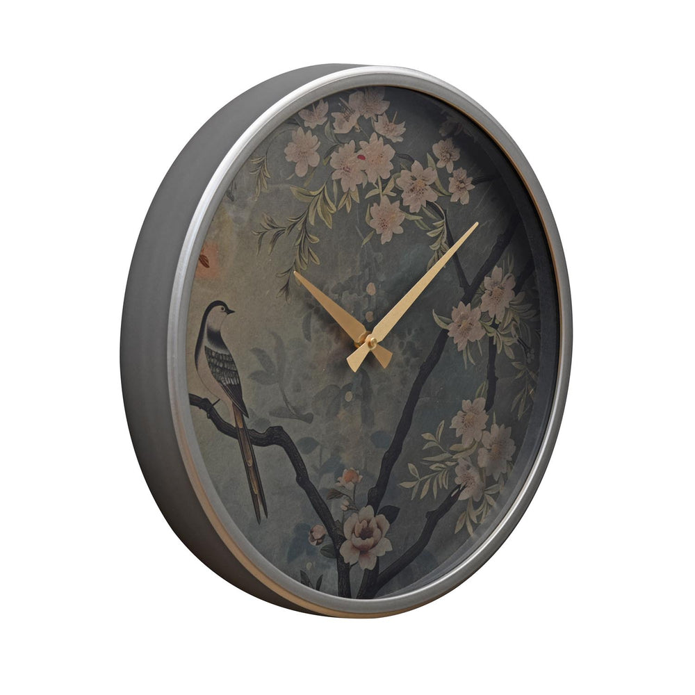 Floral Dial Wall Clock- Grey