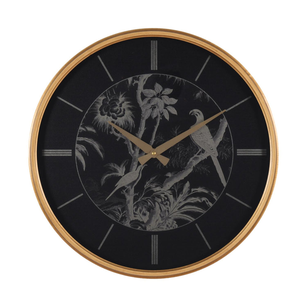 Birds On Dial Wall Clock- Black