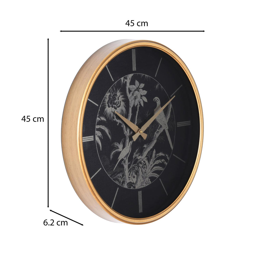 Birds On Dial Wall Clock- Black