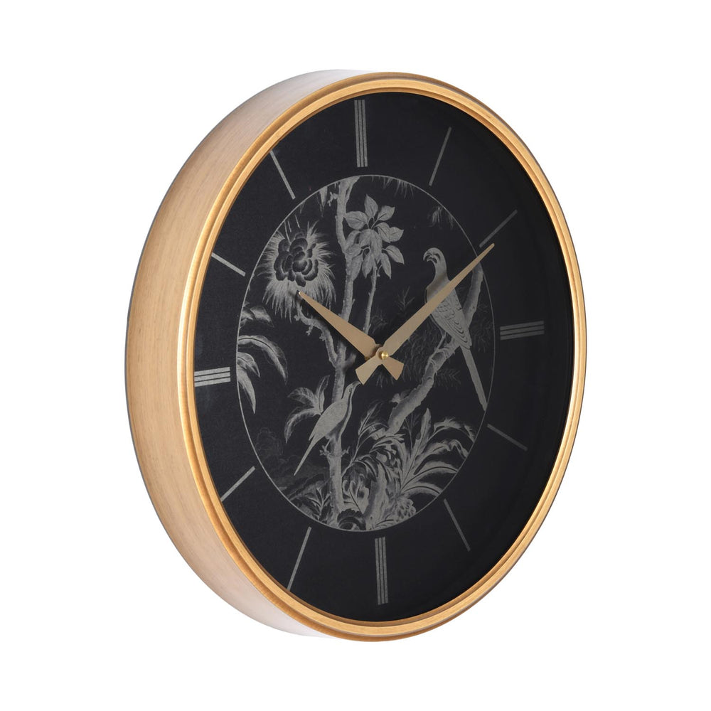 Birds On Dial Wall Clock- Black