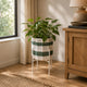 Decorative Woven Cotton and Iron Planter with Stand- Green & Beige, Small
