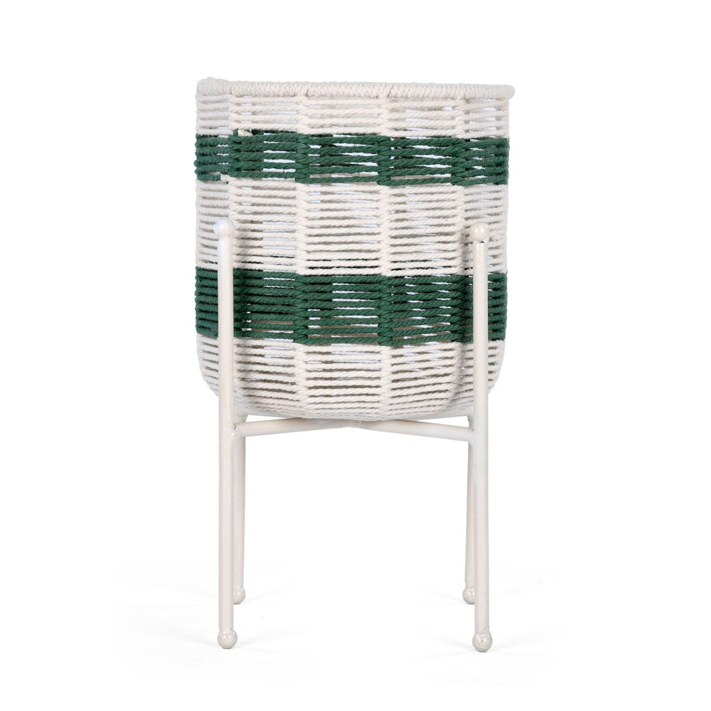 Decorative Woven Cotton and Iron Planter with Stand- Green & Beige, Small