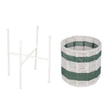 Decorative Woven Cotton and Iron Planter with Stand- Green & Beige, Small