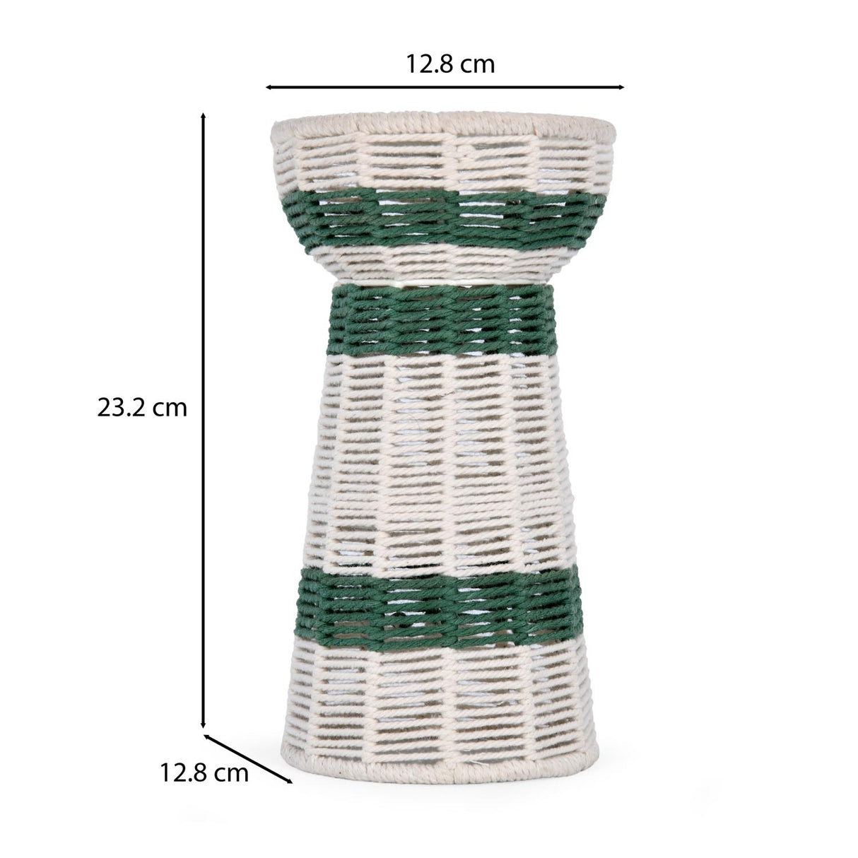 Decorative Tapered Candle Holder- Green & Beige, Medium