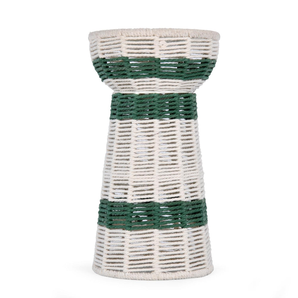Decorative Tapered Candle Holder- Green & Beige, Medium