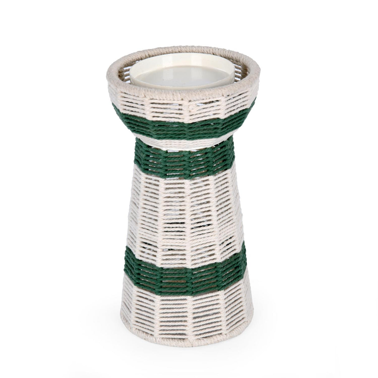 Decorative Tapered Candle Holder- Green & Beige, Medium