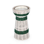 Decorative Tapered Candle Holder- Green & Beige, Medium