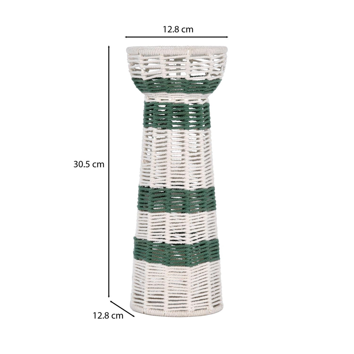 Decorative Tapered Candle Holder- Green & Beige, Large