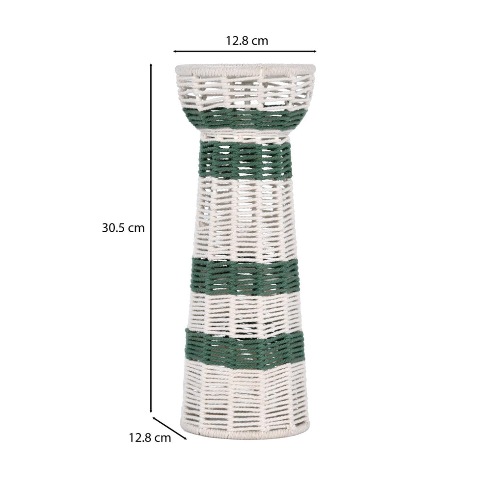 Decorative Tapered Candle Holder- Green & Beige, Large