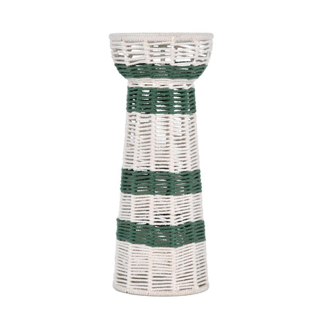 Decorative Tapered Candle Holder- Green & Beige, Large