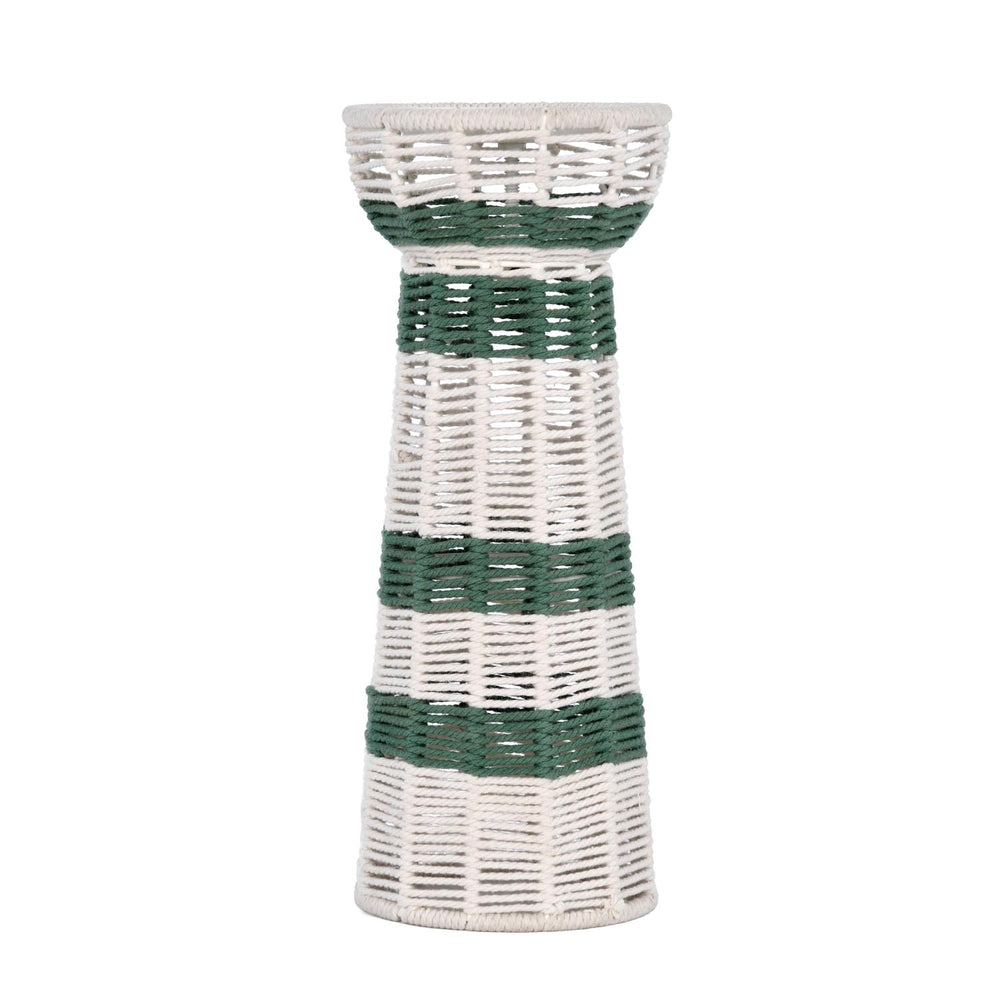 Decorative Tapered Candle Holder- Green & Beige, Large