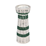 Decorative Tapered Candle Holder- Green & Beige, Large