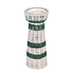 Decorative Tapered Candle Holder- Green & Beige, Large