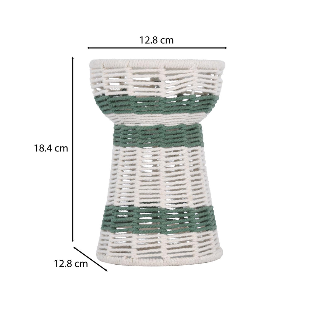 Decorative Tapered Candle Holder- Green & Beige, Small