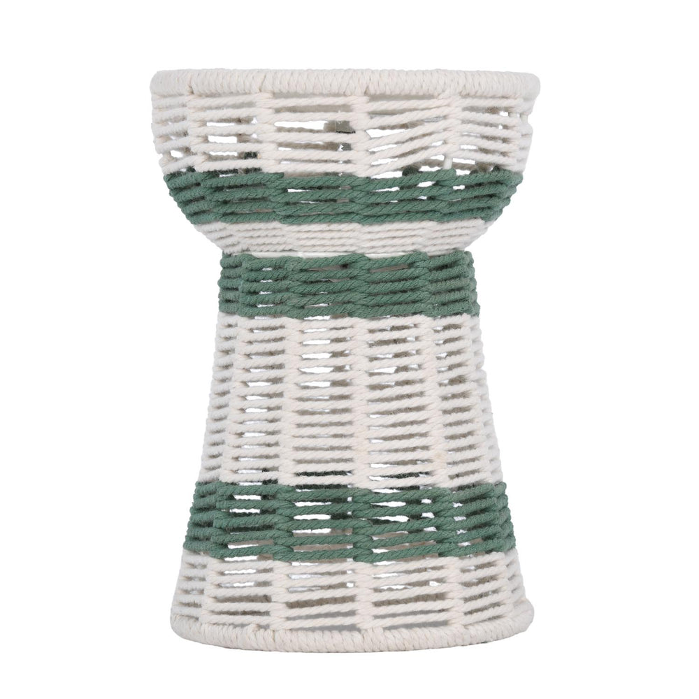 Decorative Tapered Candle Holder- Green & Beige, Small