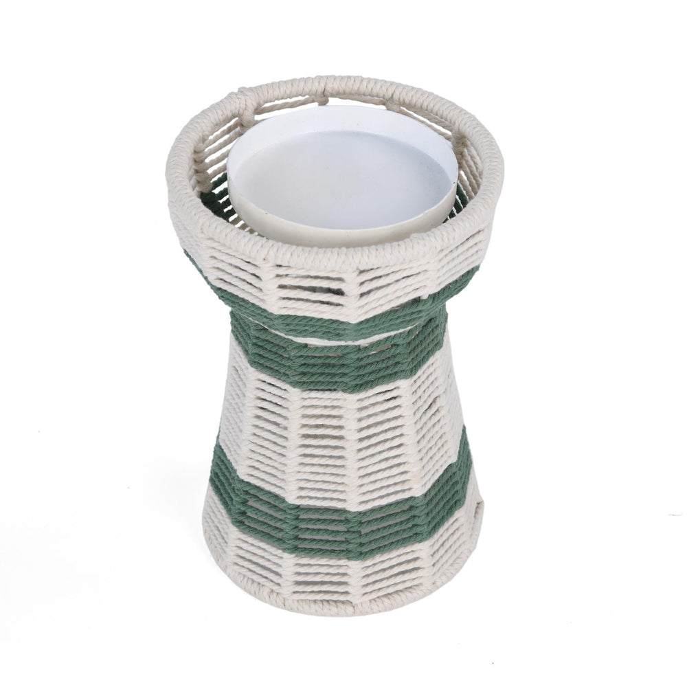 Decorative Tapered Candle Holder- Green & Beige, Small