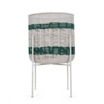 Decorative Woven Cotton and Iron Planter with Stand- Green & Beige, Large