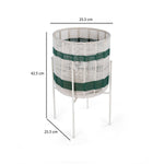 Decorative Woven Cotton and Iron Planter with Stand- Green & Beige, Large