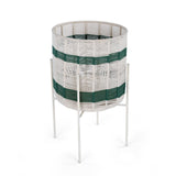 Decorative Woven Cotton and Iron Planter with Stand- Green & Beige, Large