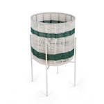 Decorative Woven Cotton and Iron Planter with Stand- Green & Beige, Large