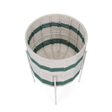 Decorative Woven Cotton and Iron Planter with Stand- Green & Beige, Large