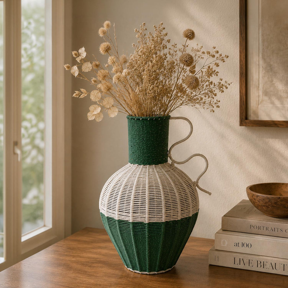 Decorative Two Toned Vase- Green & Beige, Large