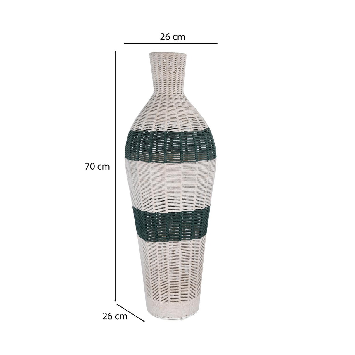 Decorative Woven Cotton and Iron Floor Vase- Green & Beige