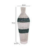 Decorative Woven Cotton and Iron Floor Vase- Green & Beige
