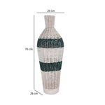 Decorative Woven Cotton and Iron Floor Vase- Green & Beige