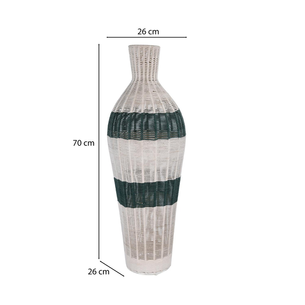 Decorative Woven Cotton and Iron Floor Vase- Green & Beige