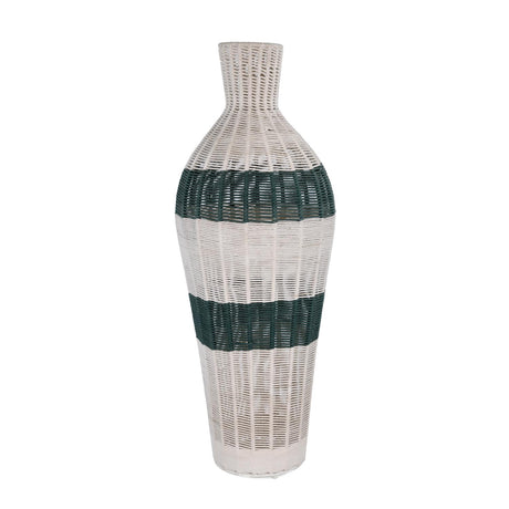 Decorative Woven Cotton and Iron Floor Vase- Green & Beige